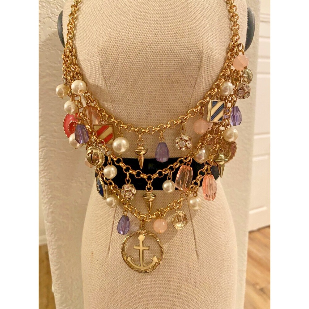 Women's Gold Tone Necklace Boat Cruise Theme Pink Blue‎ Accents Jewelry